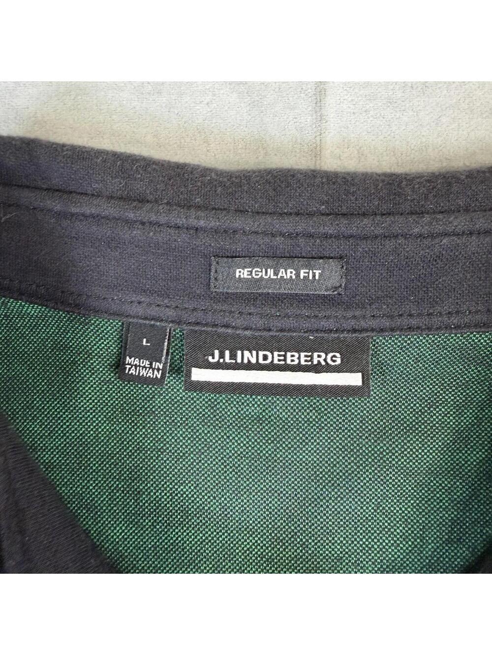 J.Lindeberg Golf Polo Shirt Mens Large Black Green Adam Pique Regular Fit Logo - Picture 4 of 7